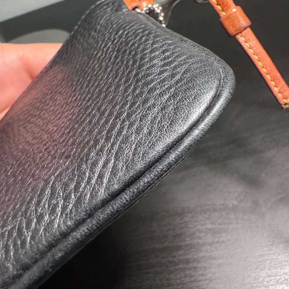 Coach Black Pebbled Leather Wristlet with Dark Brown Accent - Picture 7 of 11